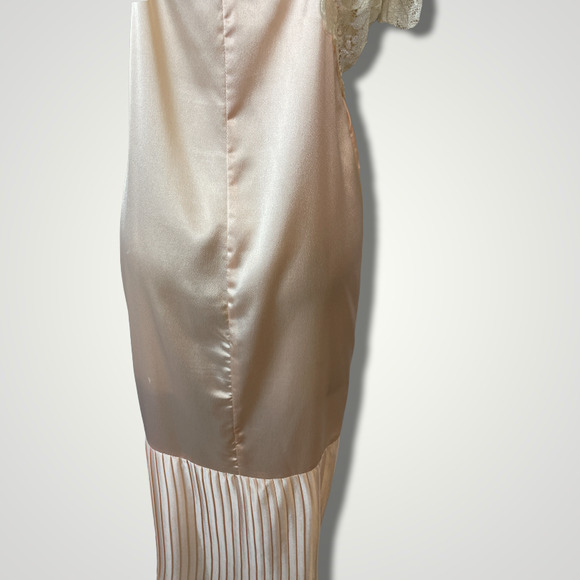 Vintage 1980s Dress Scott McClintock Cream Lace Overlay Pink Slip Pleated B1011 - Picture 4 of 4